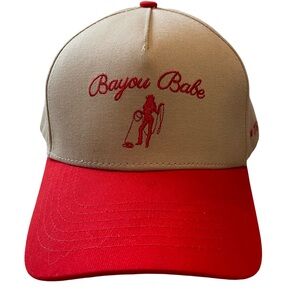 “Bayou Babe” Red and Tan Baseball Cap OS Snapback EUC